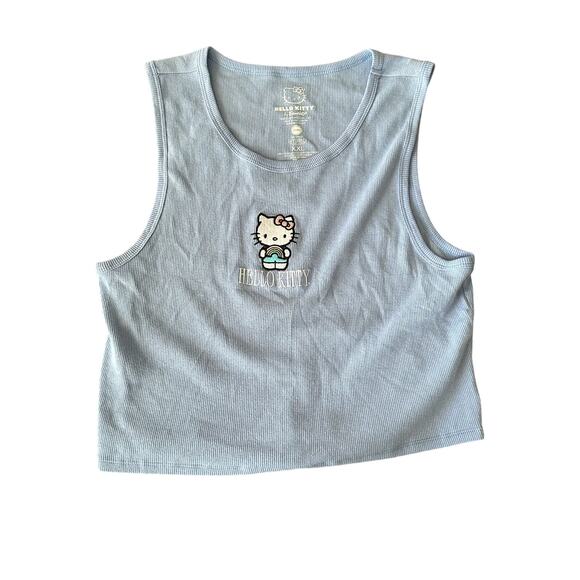 Girls Baby Blue Ribbed Crop Hello Kitty Tank Top Size XXL - Picture 1 of 3